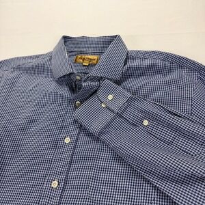 Paul‎ Stuart Mens Large Dress Shirt Blue Micro Check Button Down Shirt 17.5-36